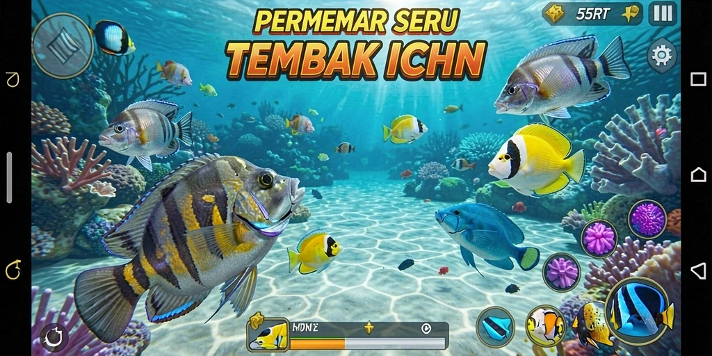 Gameplay intens menembak ikan di lautan yang penuh warna.