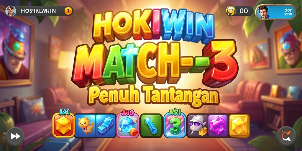 Screenshot HOKIWIN menampilkan gameplay Match-3 yang menarik.