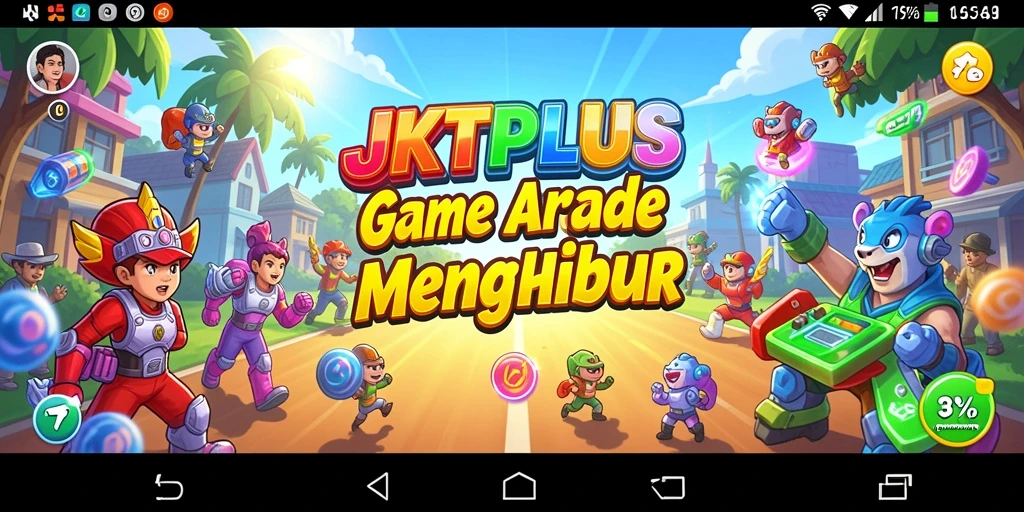 Screenshot utama JKTPLUS menampilkan gameplay yang dinamis dan penuh warna.