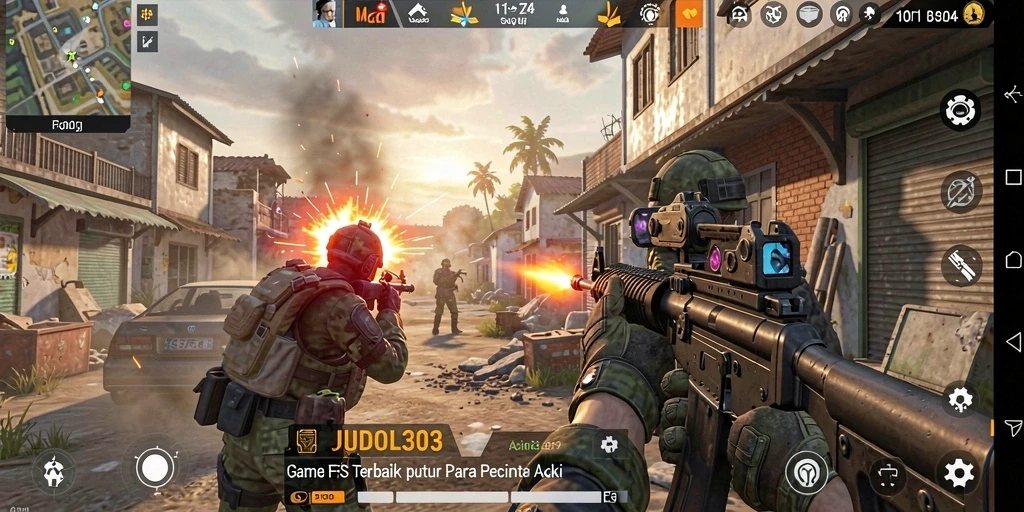 Tangkapan layar menunjukkan aksi seru dalam gameplay FPS JUDOL303.