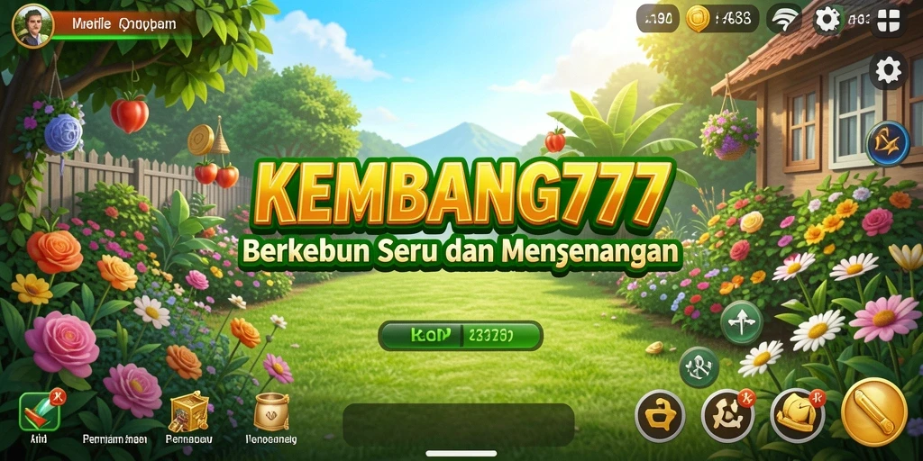 Tampilan gameplay KEMBANG777 dengan kebun yang rapi dan tanaman hijau.