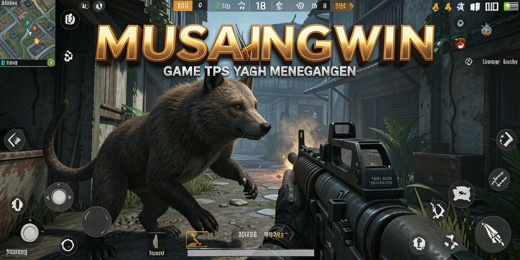 Screenshot gameplay MUSANGWIN menampilkan aksi tembak-menembak yang intens.