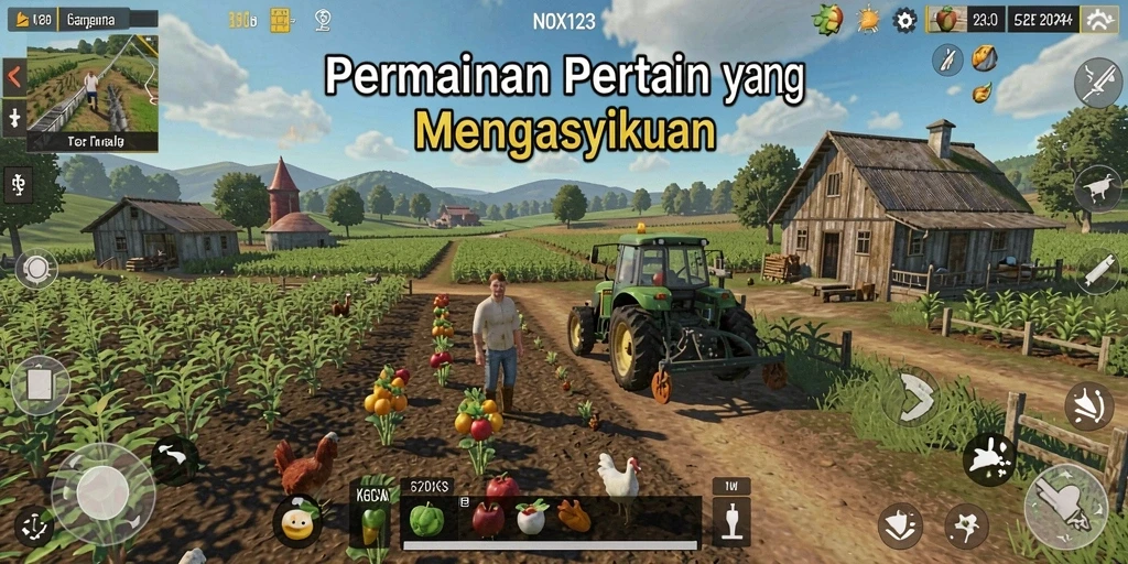 Tampilan gameplay NOX123 menampilkan aktivitas pertanian yang seru dan menyenangkan.