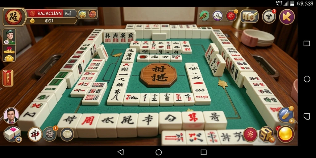 Tampilan gameplay <strong>RAJACUAN</strong> yang menampilkan ubin Mahjong yang berwarna-warni.