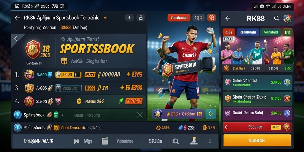Screenshot utama RK88 menampilkan antarmuka Sportsbook yang menarik.