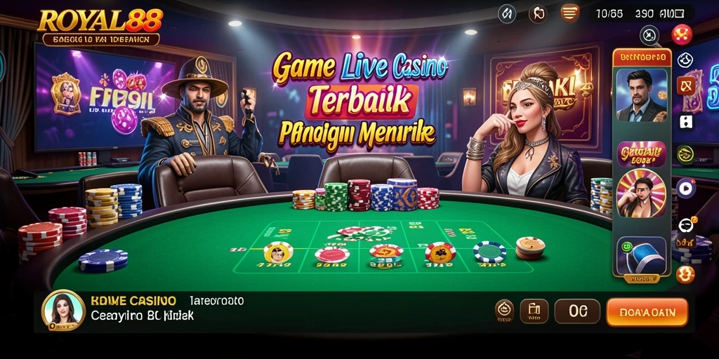 Screenshot utama ROYAL88 menampilkan dealer cantik dan meja permainan Live Casino.