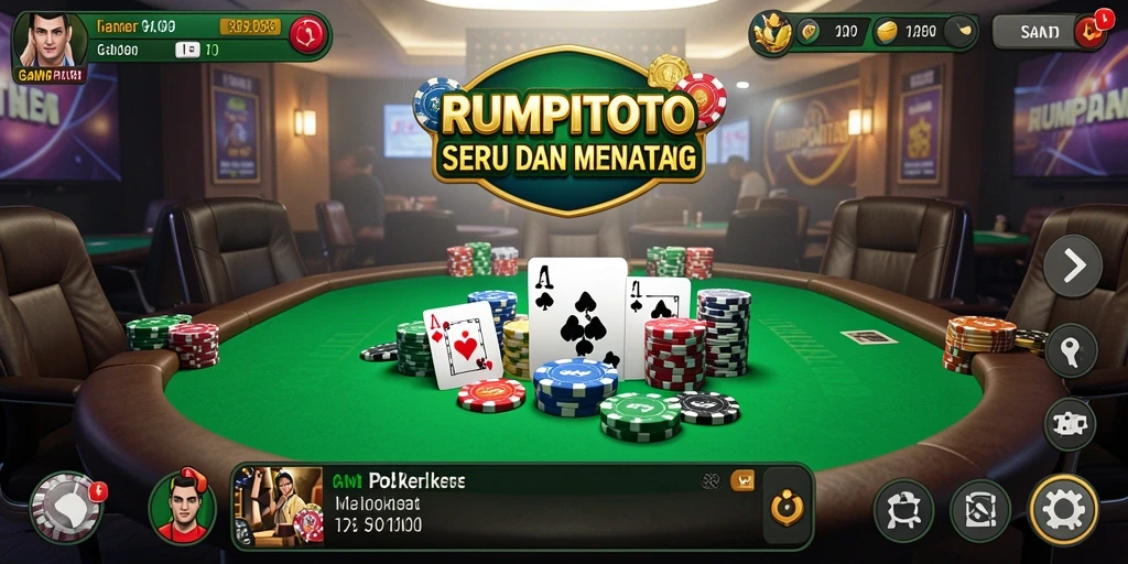 Tampilan antarmuka permainan Poker yang menarik dan interaktif.