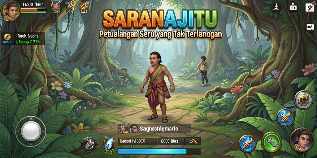 Tampilan utama gameplay SARANAJITU yang penuh petualangan.