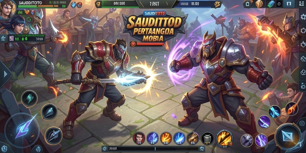 Screenshot gameplay SAUDITOTO menampilkan pertarungan seru dalam arena MOBA.