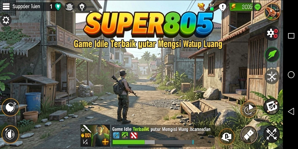 Screenshot gameplay SUPER805 yang menunjukkan mekanisme pengumpulan sumber daya Idle.
