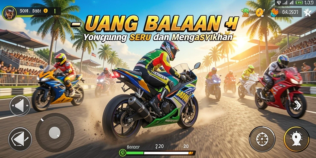 Tangkapan layar dari gameplay balapan motor yang mendebarkan di UANG.